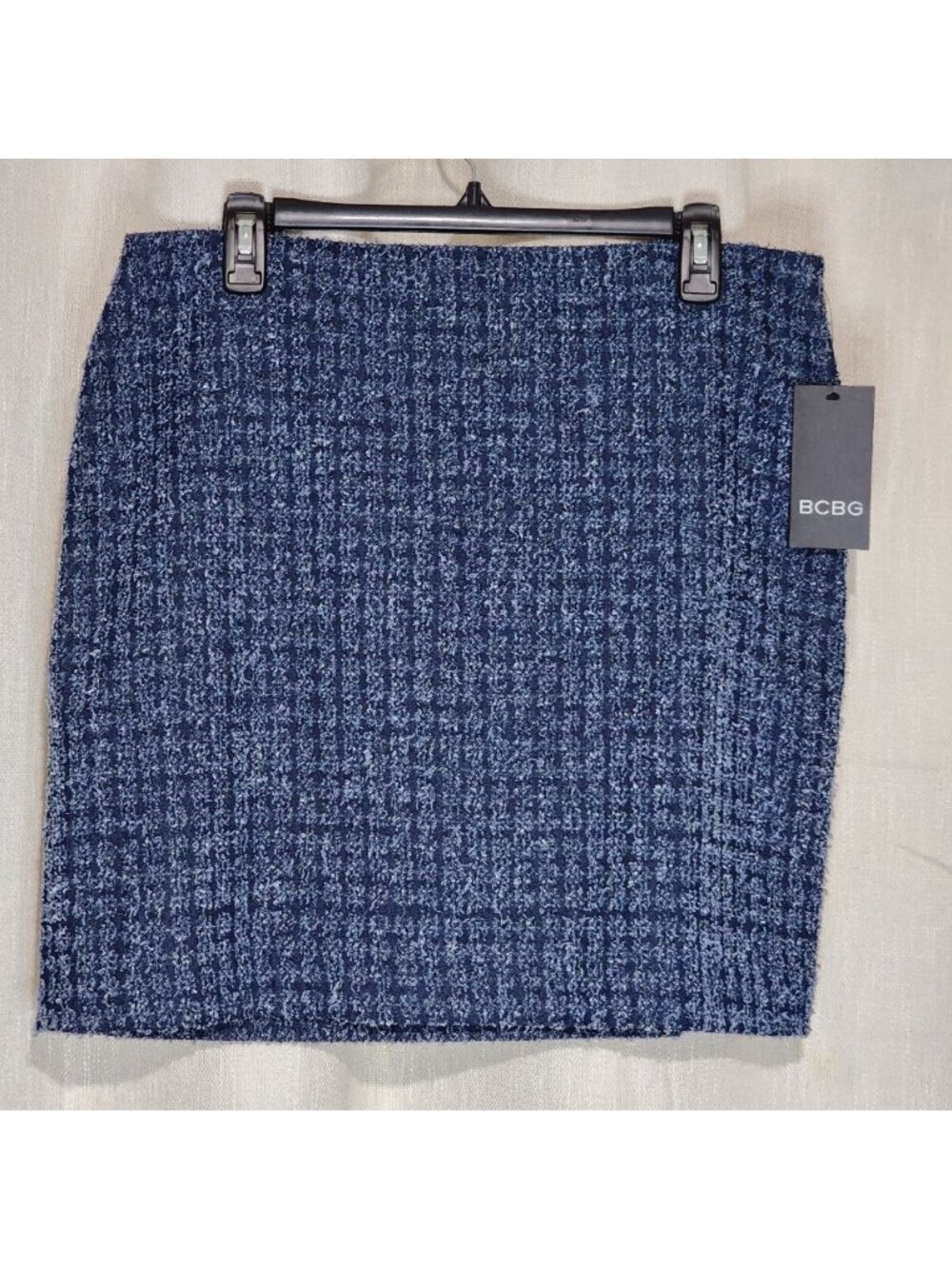BCBG Women's Mini Pencil Skirt Cotton Textured Tweed Side Zip Blue Size 14 NWT